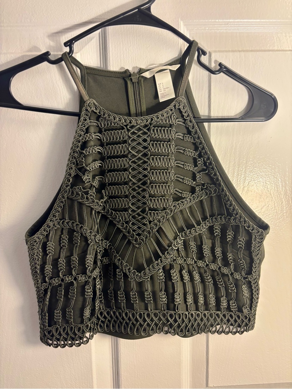 H&M Olive Crochet-Detail Halter Crop Top
